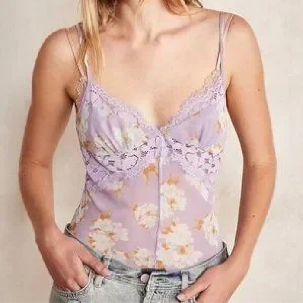 Free People Intimately Free Lilac/Floral Lace Bodysuit, S